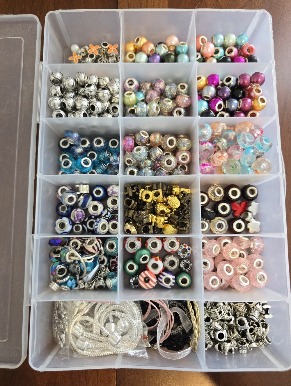 Multi-Compartment Jewelry Bead Organizer - Stuffed with NEW Charm Bracelet Beads
